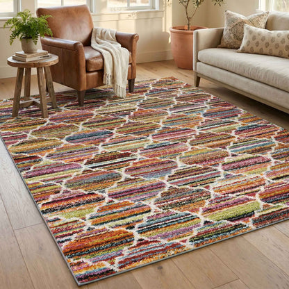 Rio Trellis Modern Geometric Abstract Shaggy Area Rug Multi Colour