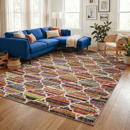 Rio Trellis Modern Geometric Abstract Shaggy Area Rug Multi Colour