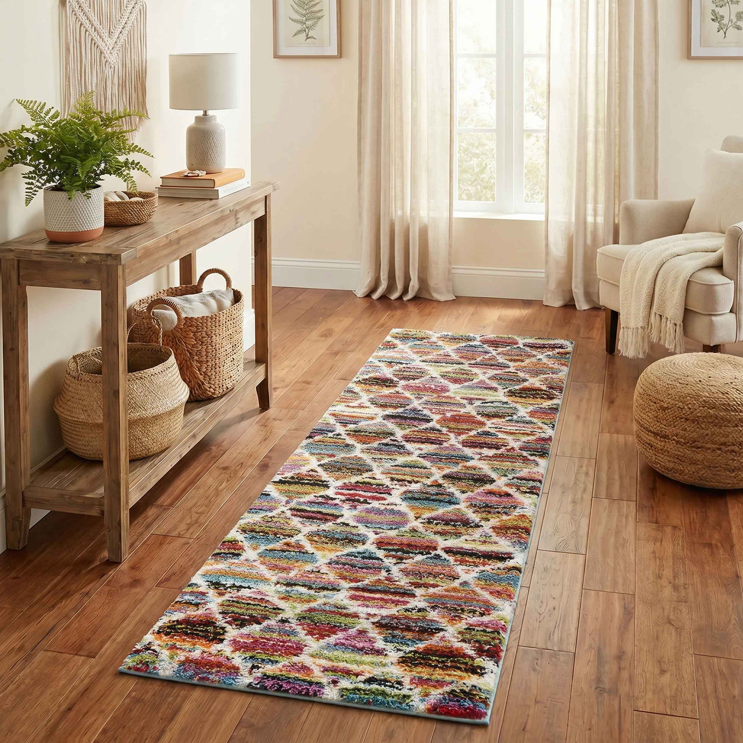 Rio Trellis Modern Geometric Abstract Shaggy Area Rug Multi Colour