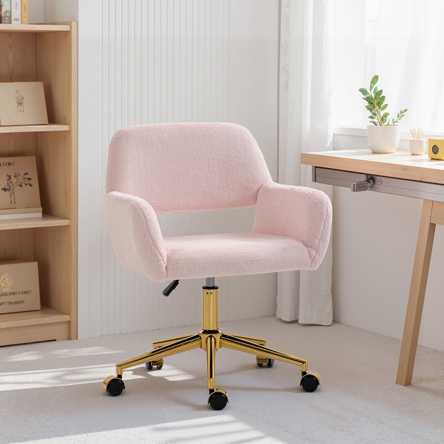 Swivel Office Chair, Vanity Desk Chair with Adjustable Height, Wheels