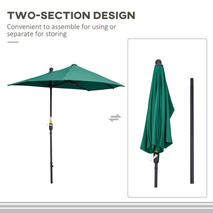 2m Half Parasol Market Umbrella Garden Balcony Parasol with Crank Handle, Cross Base, Double-Sided Canopy, Green