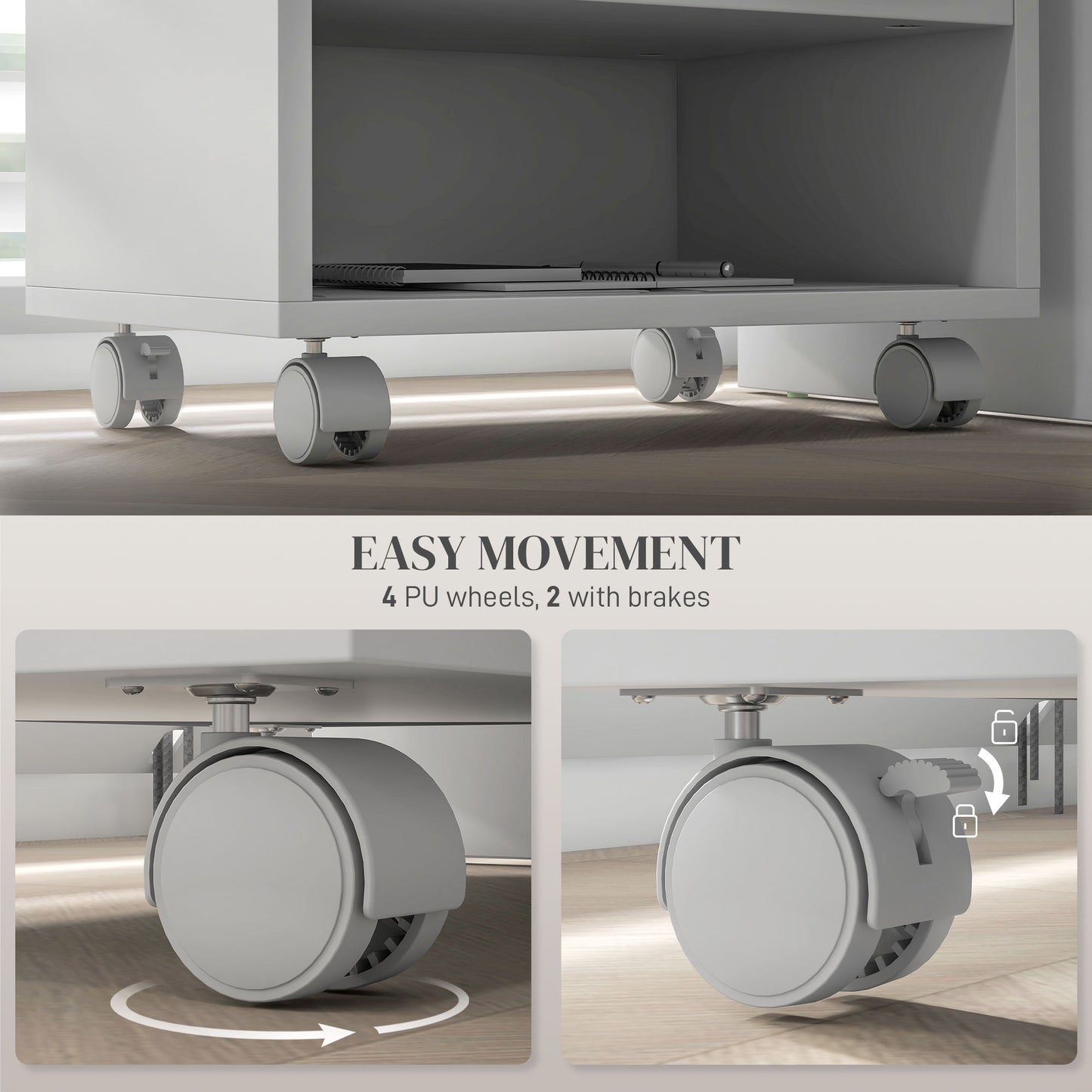 Printer Stand with Storage Printer Cart on Wheels for Home Office White