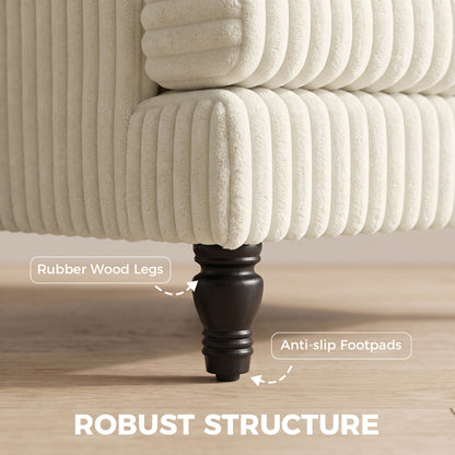 Corduroy Single Sofa Armchair with Stripes, Cream