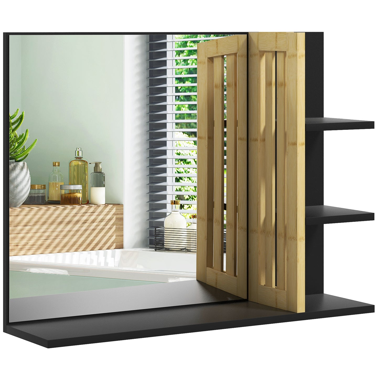 Bathroom Mirror Wall Mount Vanity Mirror with 4 Storage Shelves, Black