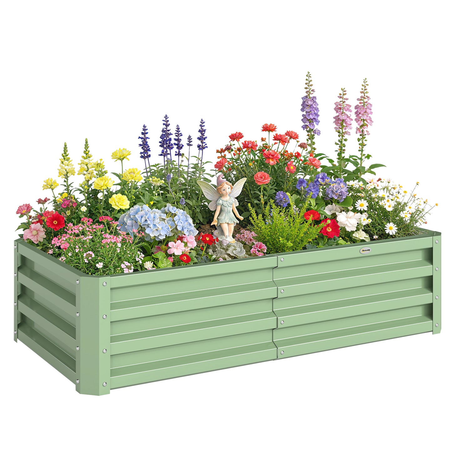 216L Raised Garden Bed, Galvanised Planter Box Outdoor with Open Bottom, Metal Raised Garden Bed Kit for Vegetables, Flowers and Herbs, 120 x 60 x 30.5cm, Light Green
