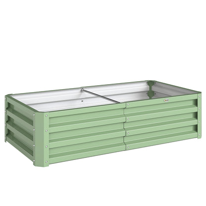 216L Raised Garden Bed, Galvanised Planter Box Outdoor with Open Bottom, Metal Raised Garden Bed Kit for Vegetables, Flowers and Herbs, 120 x 60 x 30.5cm, Light Green