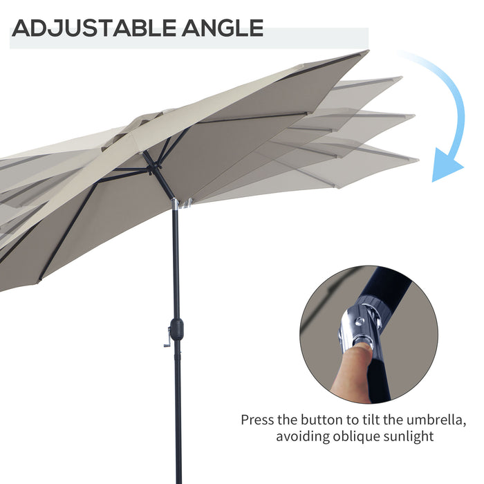 3(m) Tilting Parasol Garden Umbrellas, Outdoor Sun Shade with 8 Ribs, Tilt and Crank Handle for Balcony, Bench, Garden, Grey