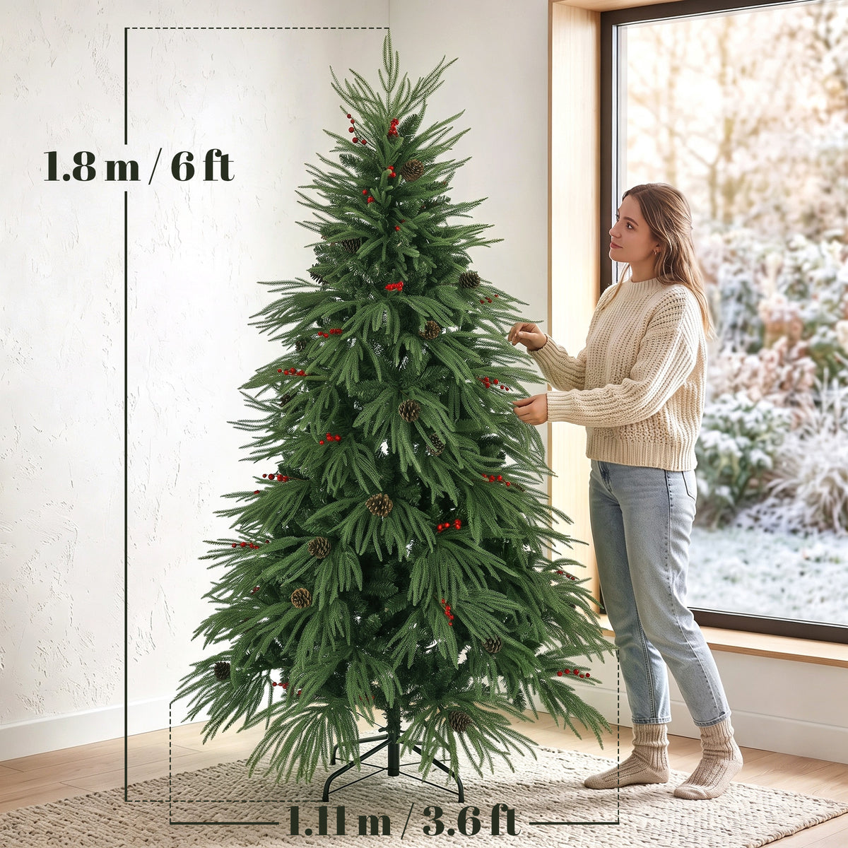 6ft Predecorated Artificial Christmas Tree, Hinged Xmas Tree, Green