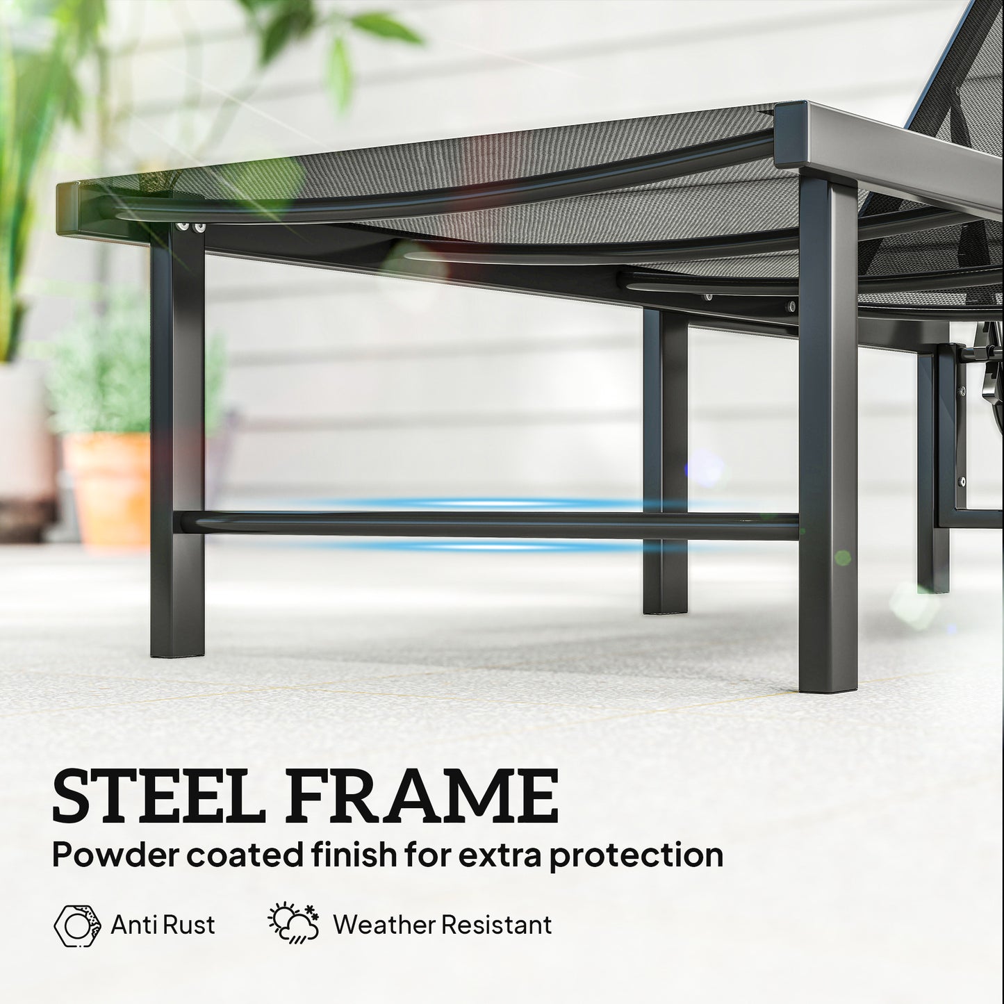 Sun Loungers Set of 2, 5-Level Reclining Sunbeds, Black