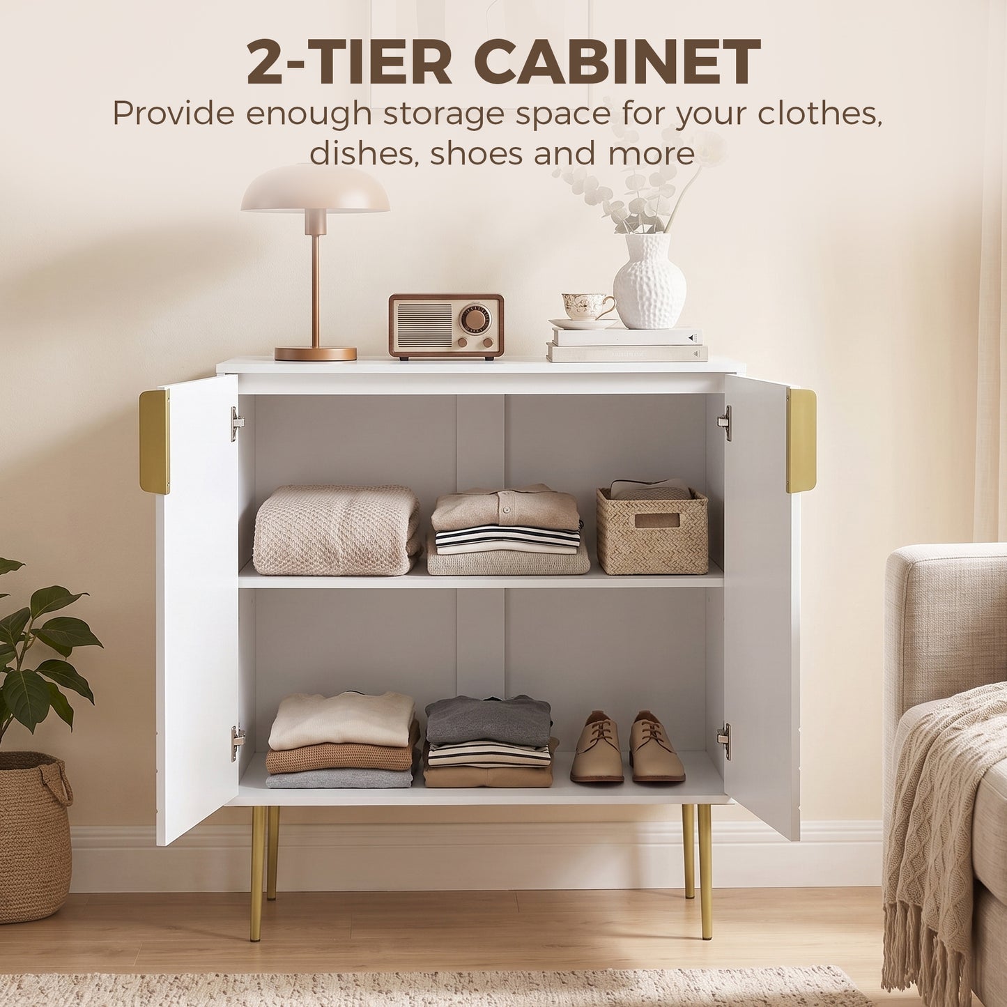 Modern Kitchen Cupboard with 2 Doors and Adjustable Shelf, White