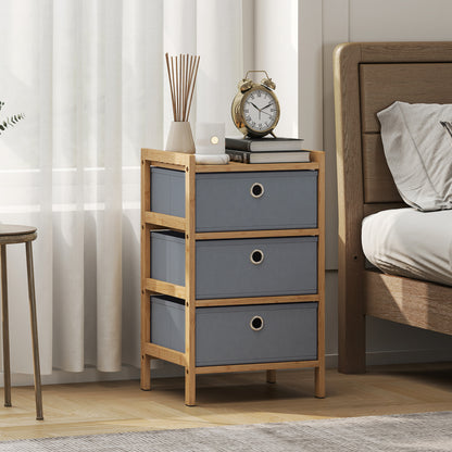Chest of Drawers, 3 Drawers Dresser with Bamboo Frame, Light Grey