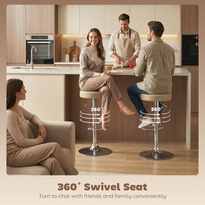 Bar Stools Set of 2, Height Adjustable Breakfast Bar Chairs, Brown
