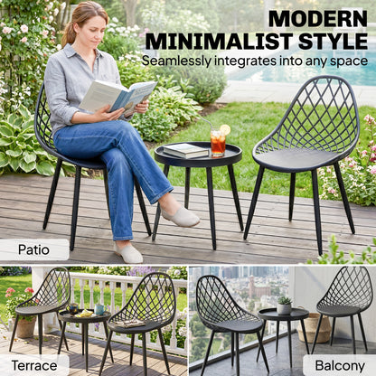 3-Piece Outdoor Bistro Set with 2 Chairs and Round Table, Weather-Resistant Metal Frame, Modern Patio Furniture for Garden, Balcony, Porch, Black