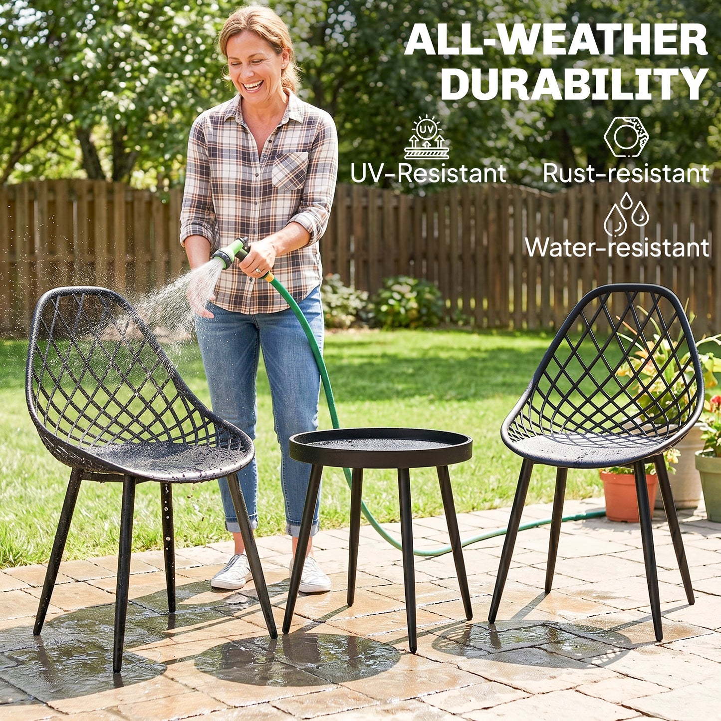 3-Piece Outdoor Bistro Set with 2 Chairs and Round Table, Weather-Resistant Metal Frame, Modern Patio Furniture for Garden, Balcony, Porch, Black