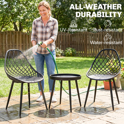 3-Piece Outdoor Bistro Set with 2 Chairs and Round Table, Weather-Resistant Metal Frame, Modern Patio Furniture for Garden, Balcony, Porch, Black