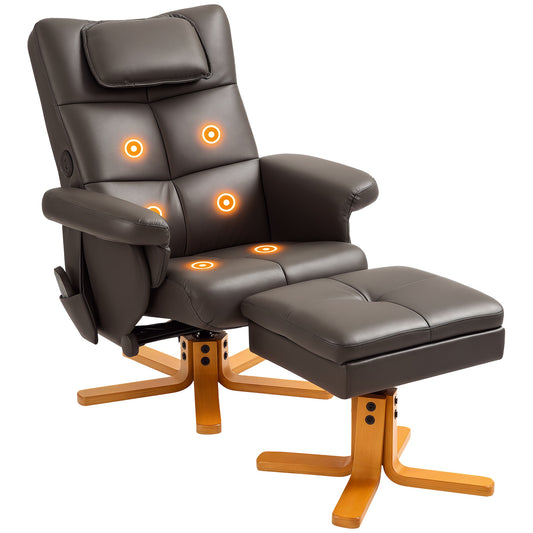 Massage Recliner Chair with Footstool and Hidden Storage, Dark Brown