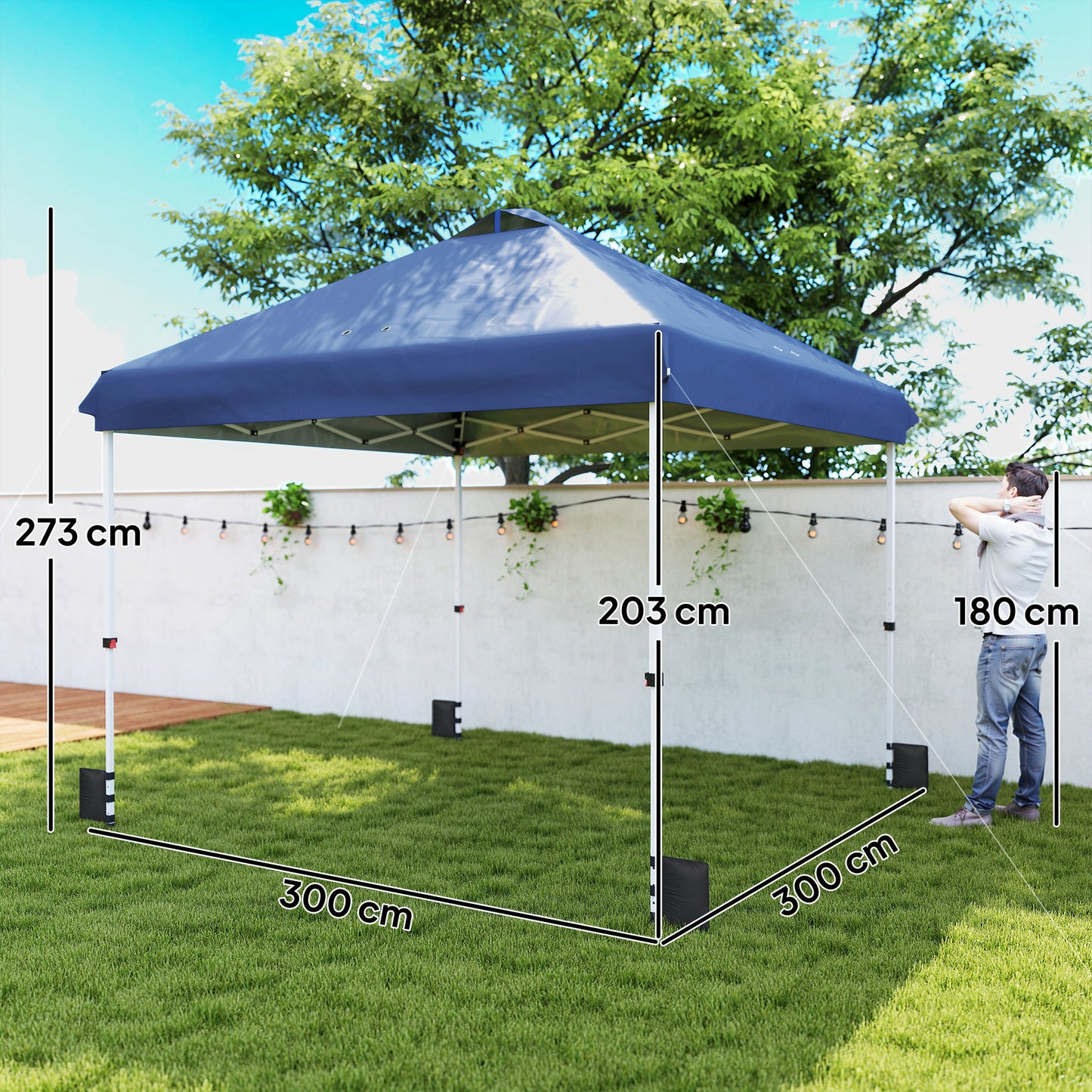 3x3 m Pop Up Gazebo w/ Wheels, One-Touch Party Tent, Dark Blue