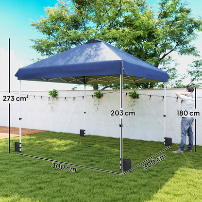 3x3 m Pop Up Gazebo w/ Wheels, One-Touch Party Tent, Dark Blue