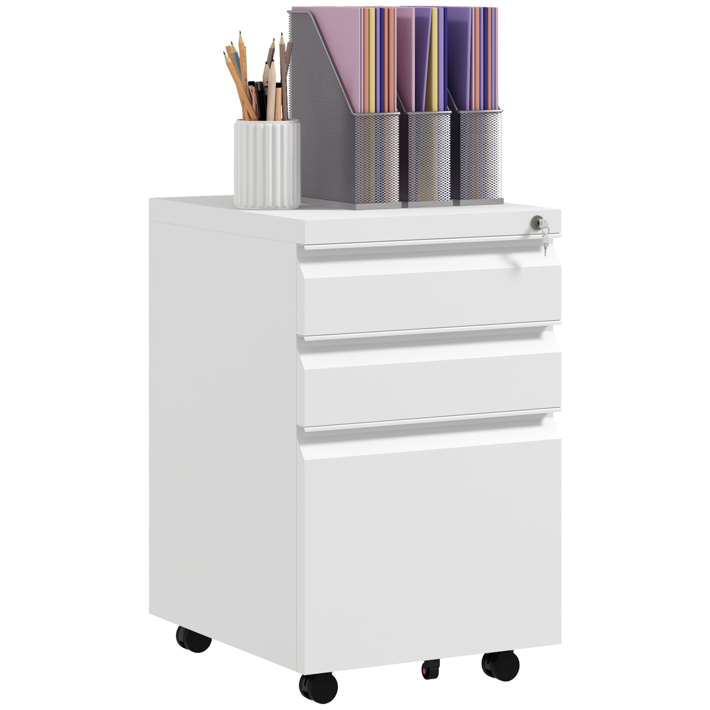 Filing Cabinet with Lock and Hanging Bar for Letter A4 Legal, White