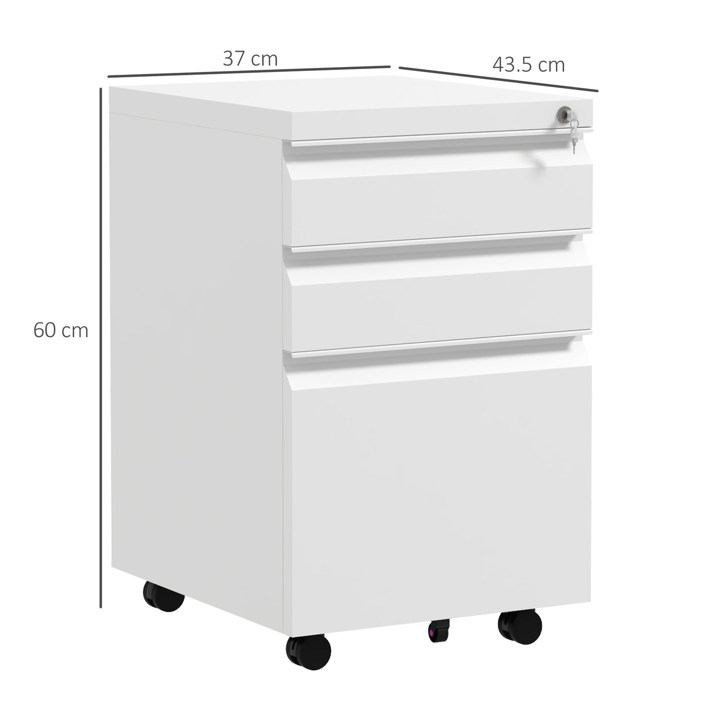 Filing Cabinet with Lock and Hanging Bar for Letter A4 Legal, White