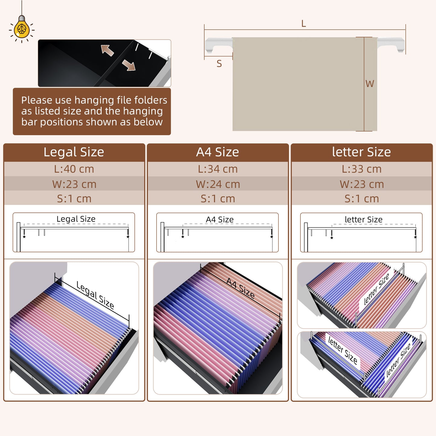 Filing Cabinet with Lock and Hanging Bar for Letter A4 Legal, White