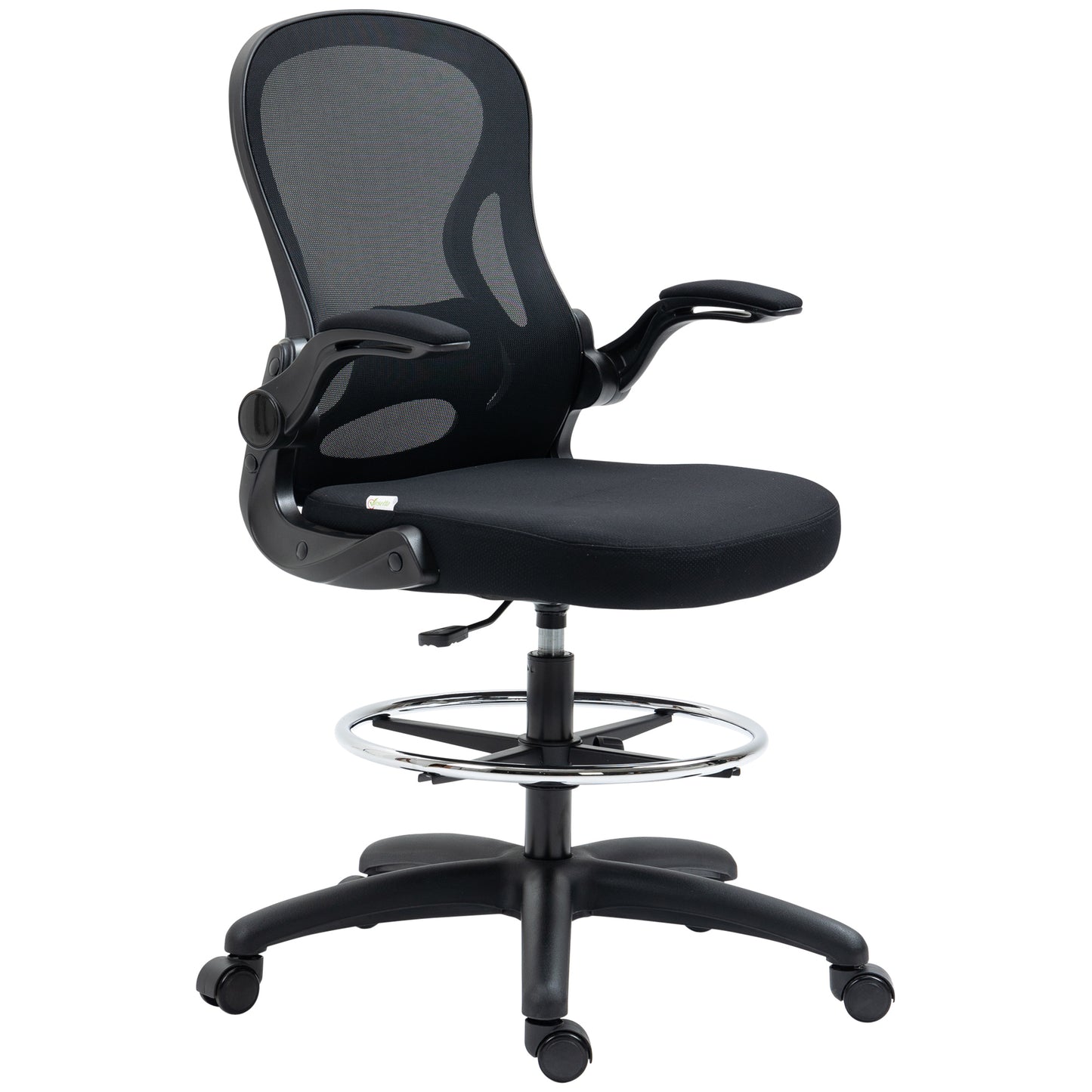 Vinsetto Draughtsman Chair Mesh Chair w/ Adjustable Footrest Ring, Black