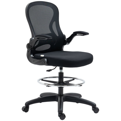 Vinsetto Draughtsman Chair Mesh Chair w/ Adjustable Footrest Ring, Black