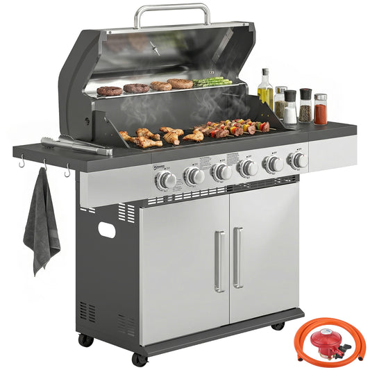 6 Burner Liquid Propane Gas BBQ Grill, Portable Gas Barbecue Grill