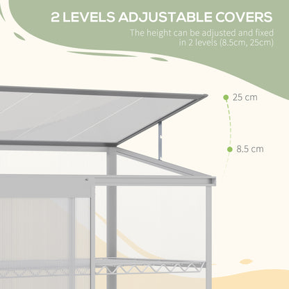 Outsunny 3 Tier Greenhouse Garden Outdoor Cold Frame Plant Flower Growth Transparent Polycarbonate Board Openable Roof Sliding Door w / Foundation 131L x 58W x 140H cm