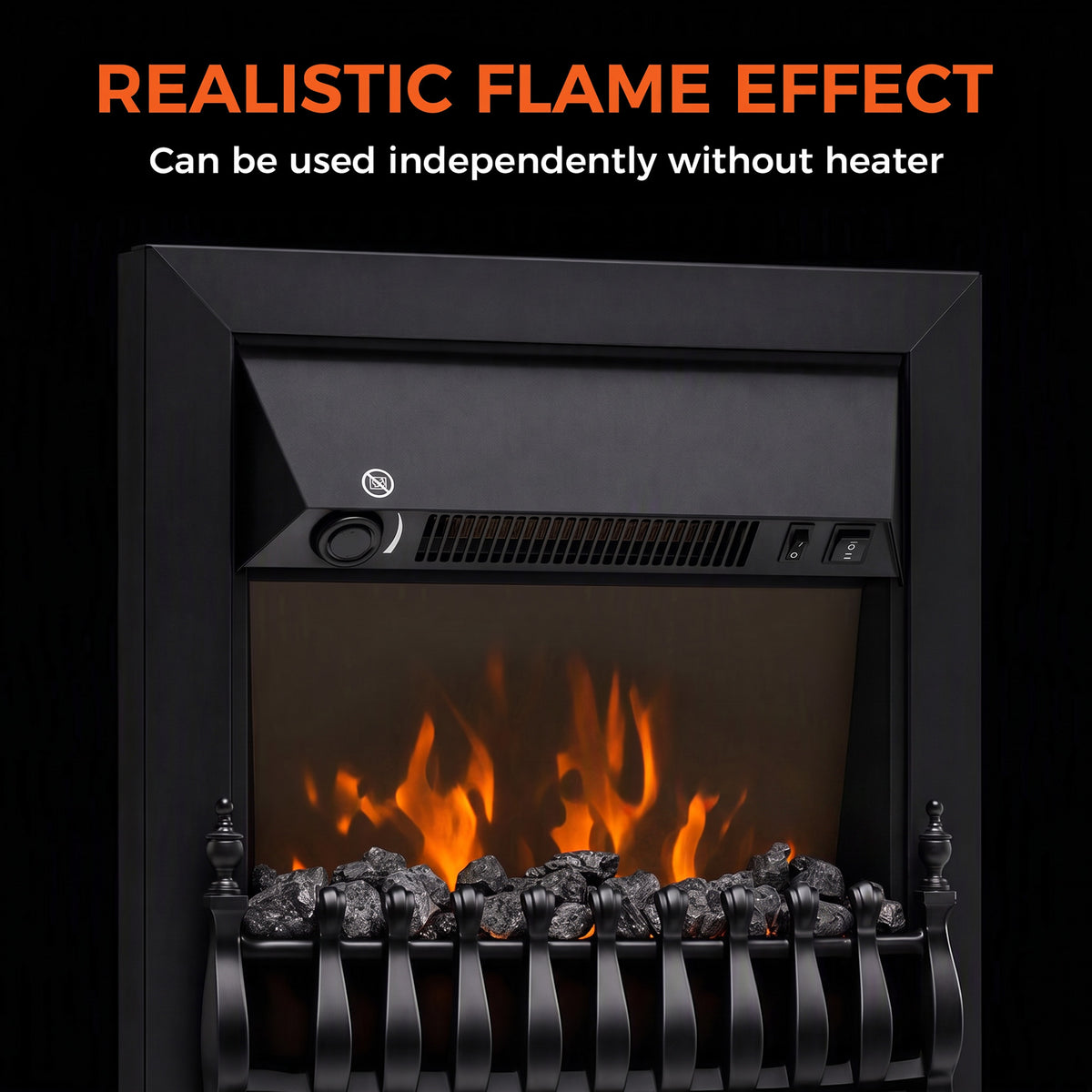 2000W Freestanding or Inset Electric Fire with Coal Effect - Matt Black