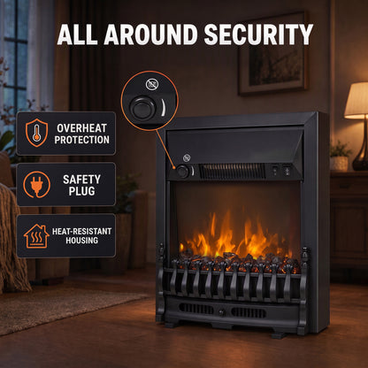 2000W Freestanding or Inset Electric Fire with Coal Effect - Matt Black
