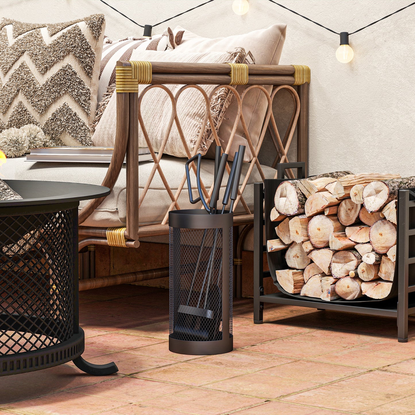 5-Piece Fireplace Companion Set, Metal Fireplace Tools Set with Brush, Shovel, Poker, Tongs and Bucket, Fireside Companion for Indoor or Outdoor Fireplaces, Chimineas, Fire Pits