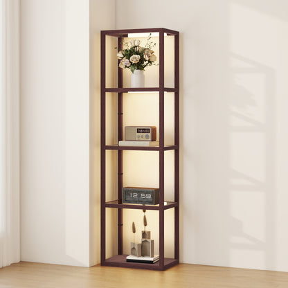 LED Floor Lamp with Glass Shelves, Dimmable Living Room Lamp, Brown