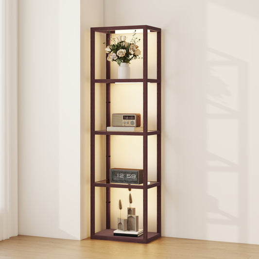 LED Floor Lamp with Glass Shelves, Dimmable Living Room Lamp, Brown