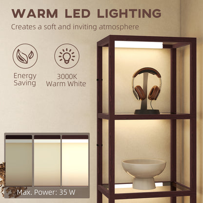 LED Floor Lamp with Glass Shelves, Dimmable Living Room Lamp, Brown