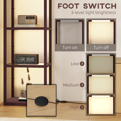 LED Floor Lamp with Glass Shelves, Dimmable Living Room Lamp, Brown