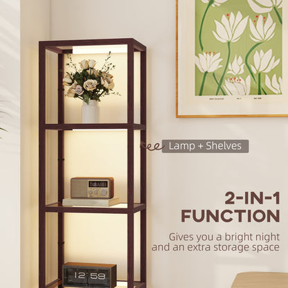 LED Floor Lamp with Glass Shelves, Dimmable Living Room Lamp, Brown