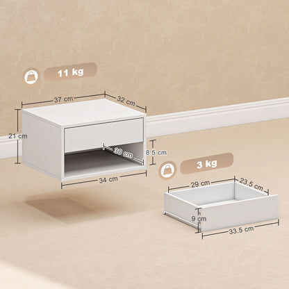 Floating Nightstands Set of 2, Bedside Table w/ Drawer and Open Shelf