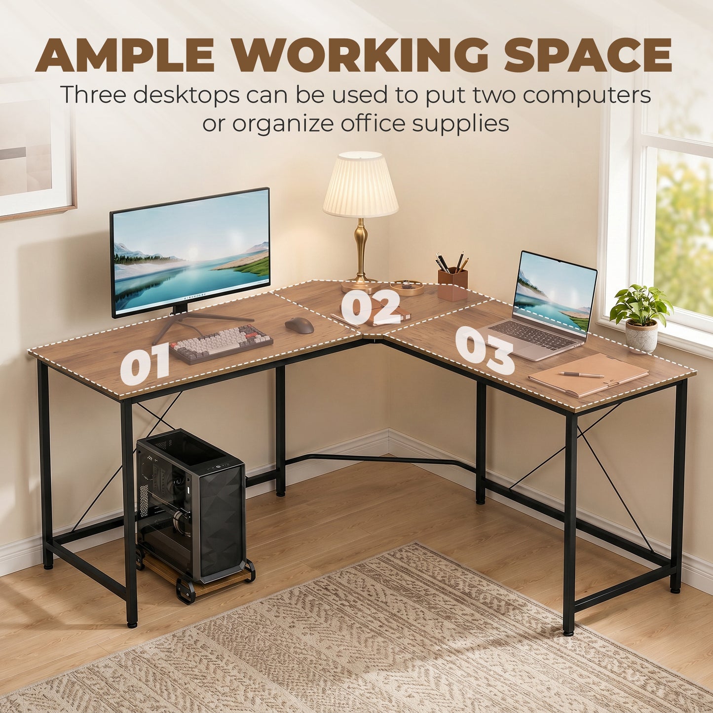 Corner L-Shape Computer Desk Gaming PC Workstation for Home Office