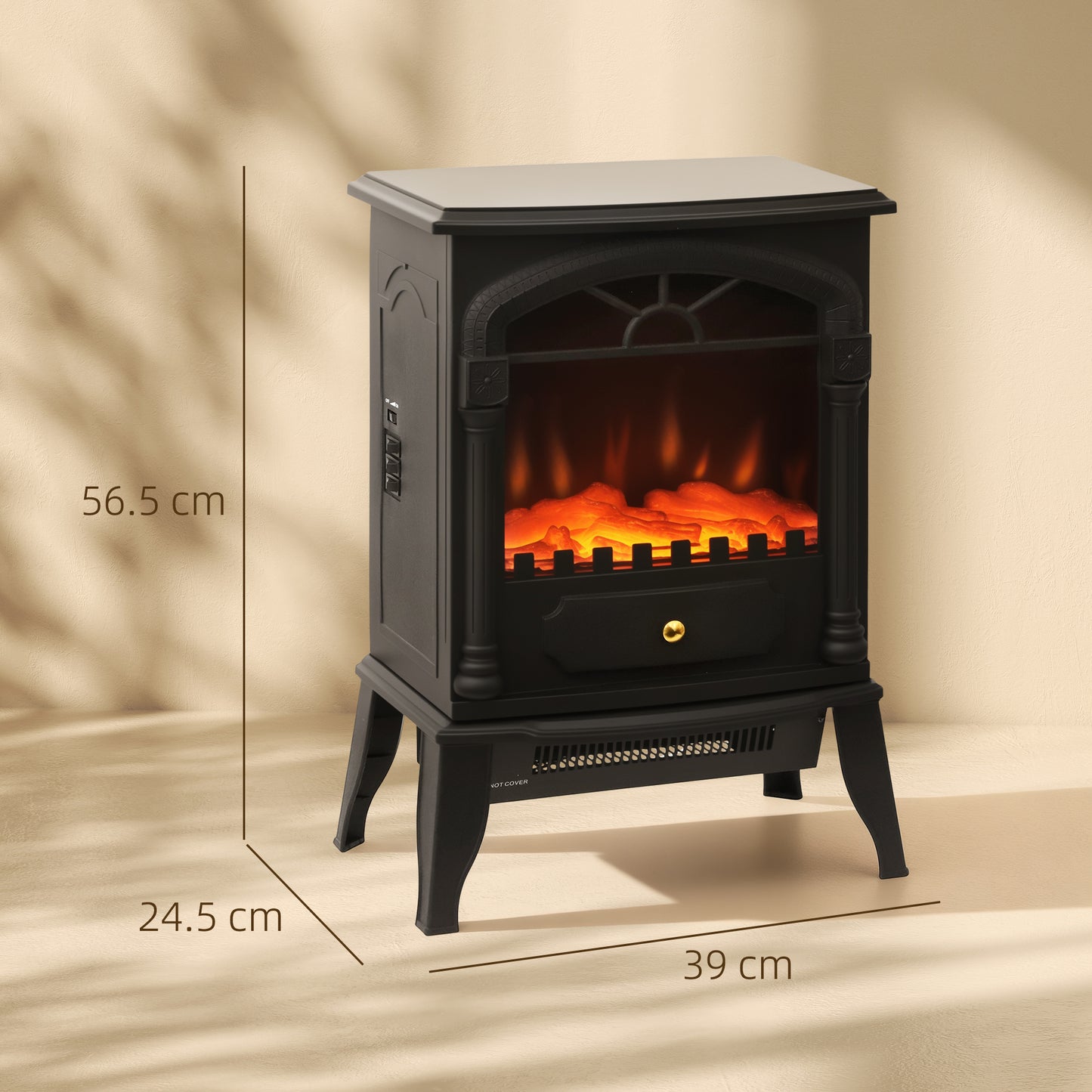Portable Fireplace with Adjustable Thermostat, 2 Heat Settings, Black