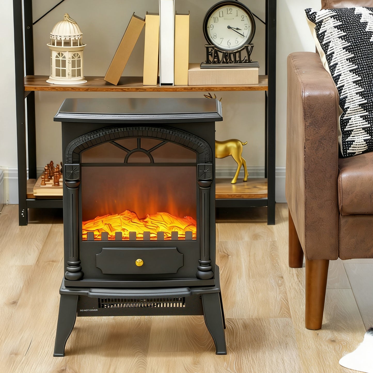 Portable Fireplace with Adjustable Thermostat, 2 Heat Settings, Black