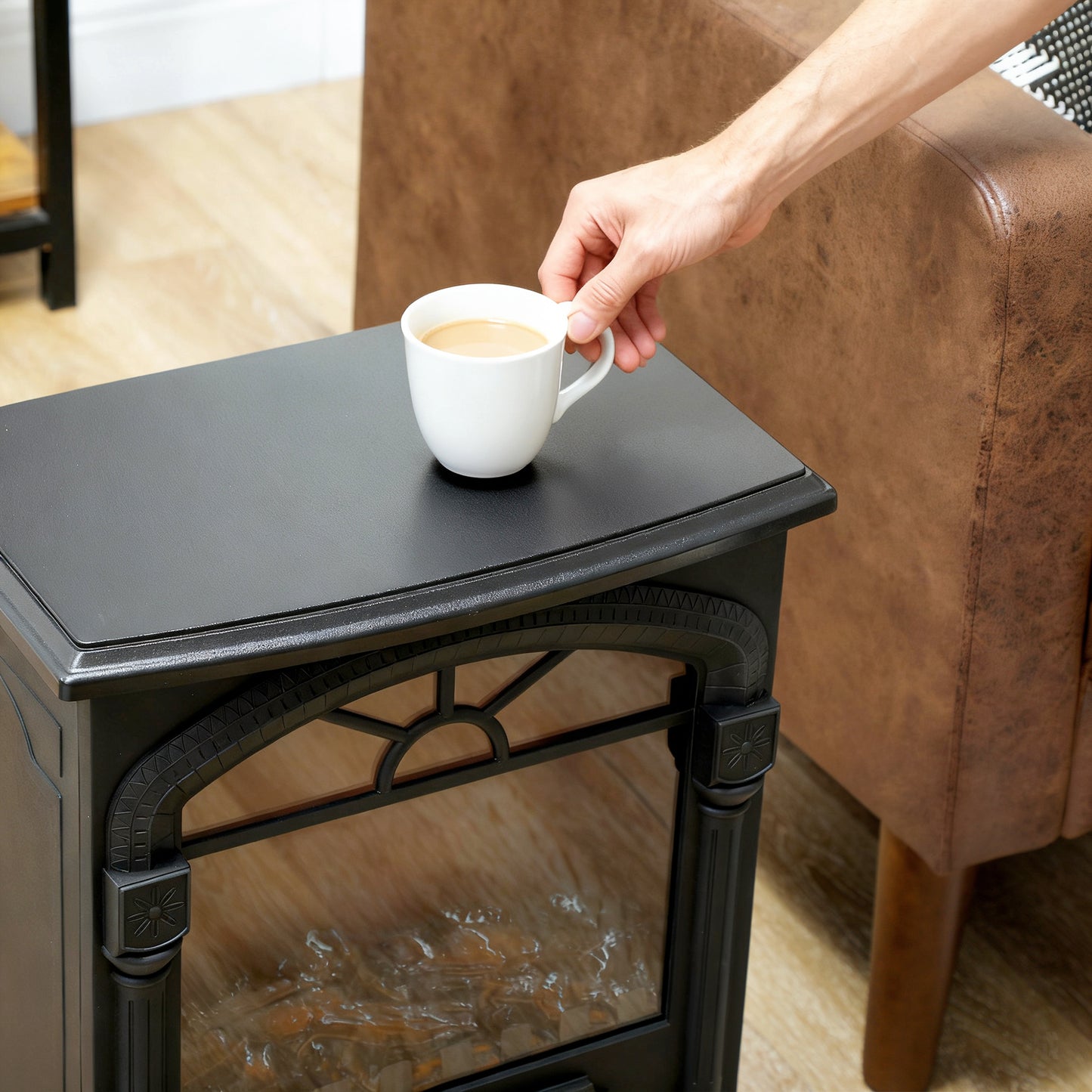 Portable Fireplace with Adjustable Thermostat, 2 Heat Settings, Black