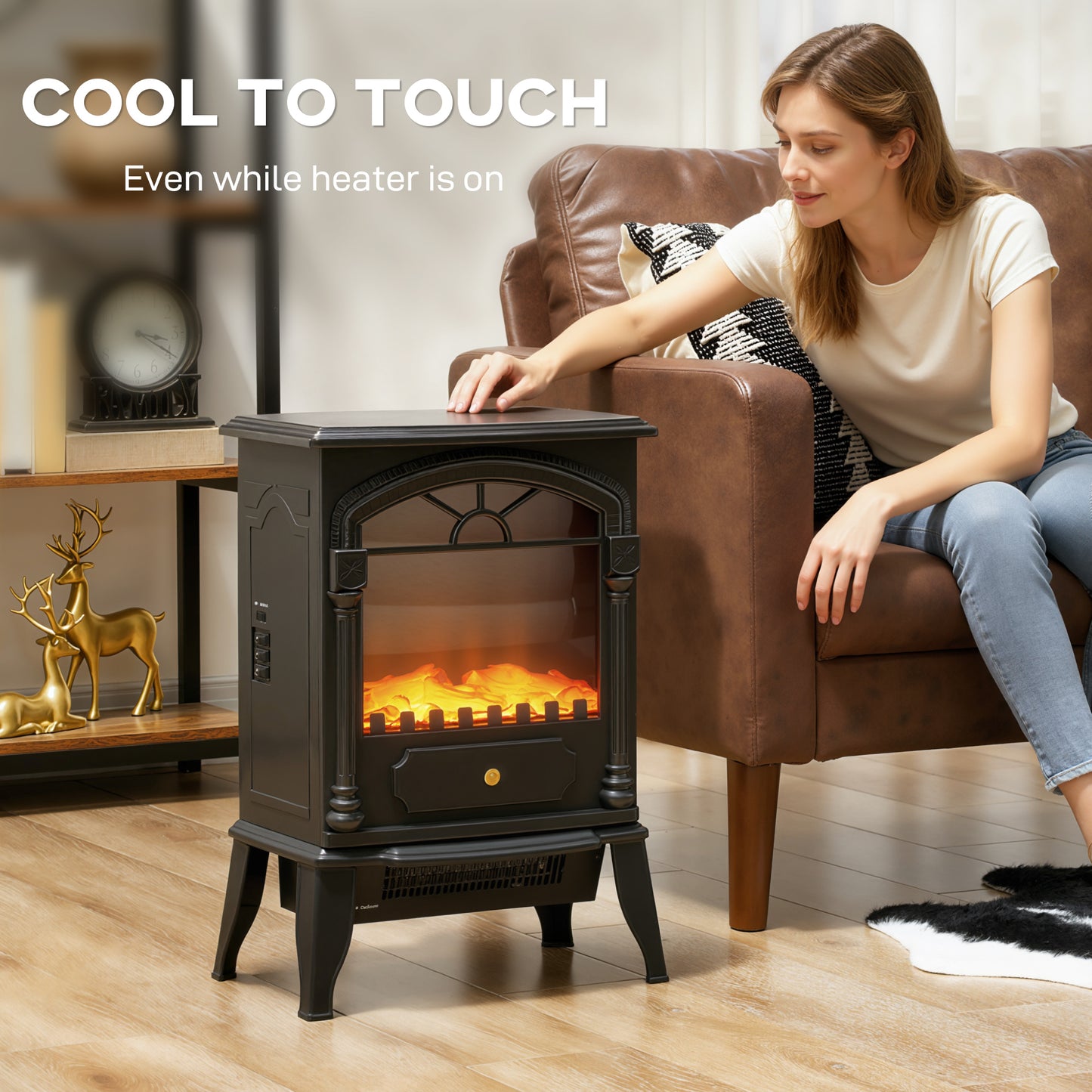 Portable Fireplace with Adjustable Thermostat, 2 Heat Settings, Black