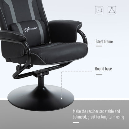 Video Game Chair and Footrest Set with Lumbar Support Headrest Grey