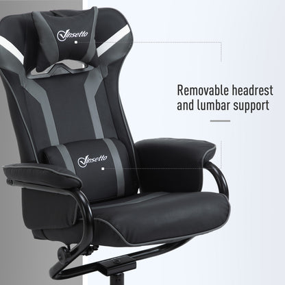 Video Game Chair and Footrest Set with Lumbar Support Headrest Grey