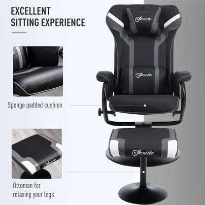 Video Game Chair and Footrest Set with Lumbar Support Headrest Grey