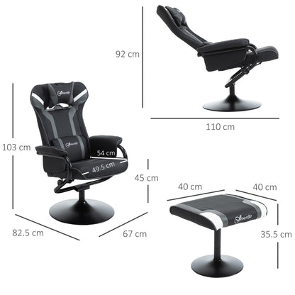 Video Game Chair and Footrest Set with Lumbar Support Headrest Grey