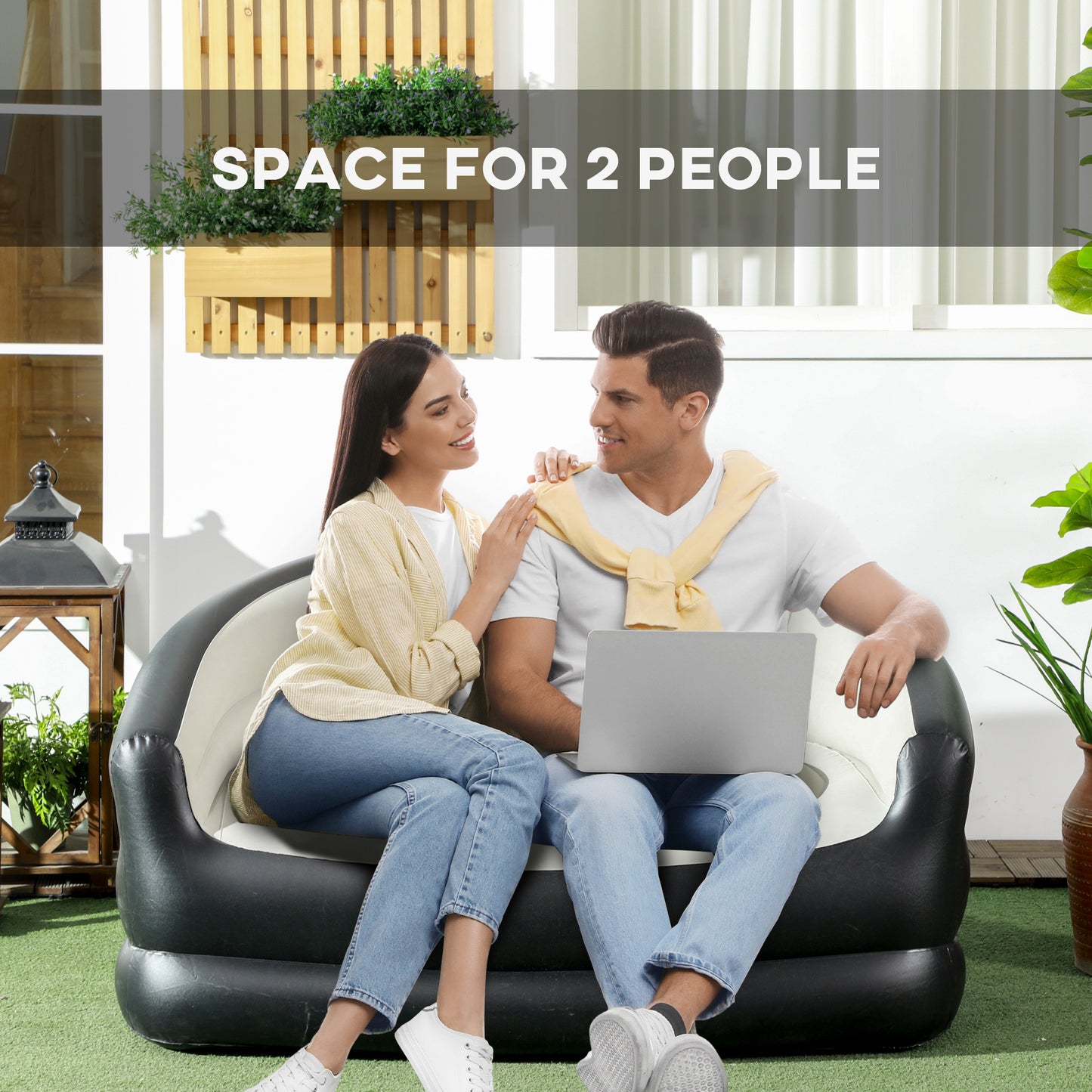Inflatable Chair with Soft Plush Fabric for Movie Watching, Grey