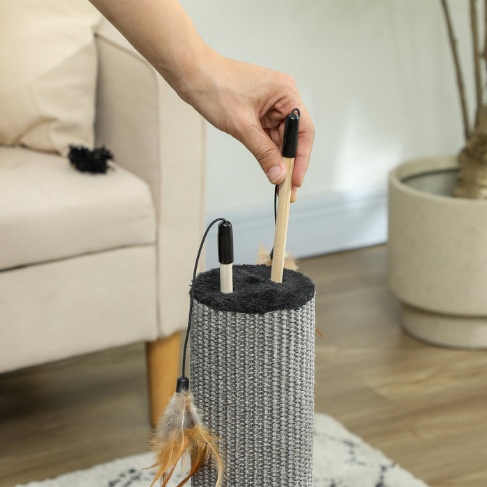 78cm Tall Cat Scratching Post with 3 Toy Feathers, Black