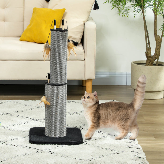 78cm Tall Cat Scratching Post with 3 Toy Feathers, Black